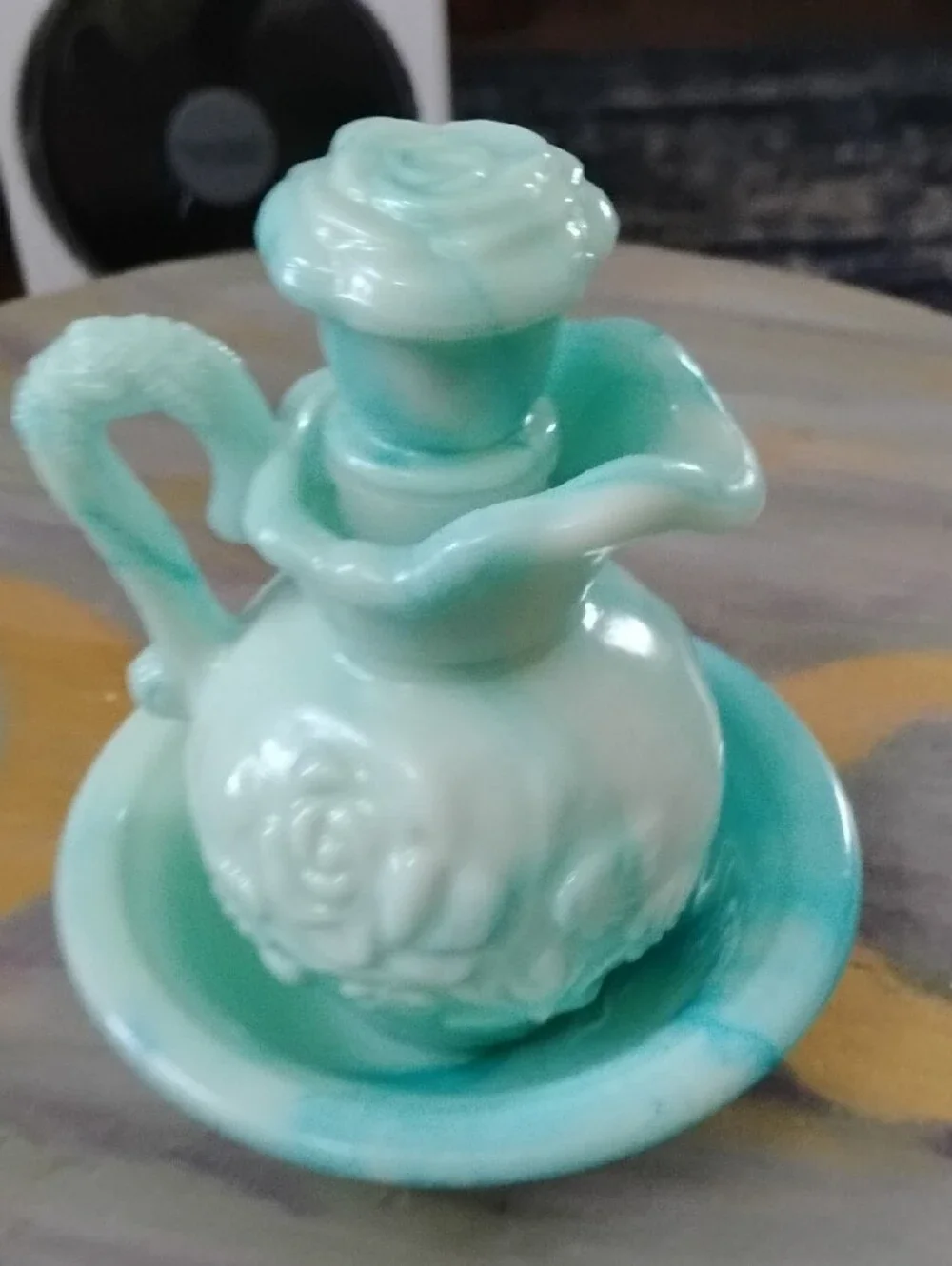 Avon Aqua and White Ceramic Pitcher with Basin